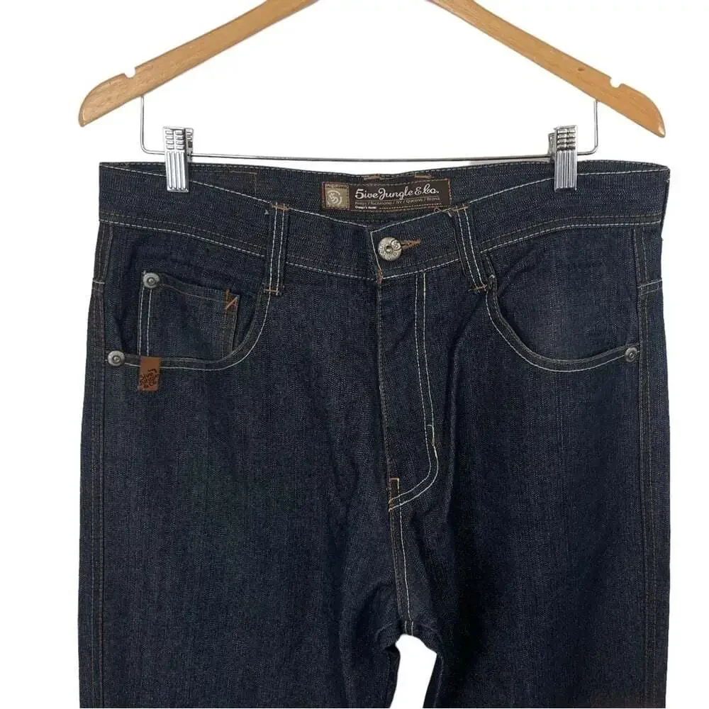 Streetwear Jeans 5ive Jungle High Rise Dark Wash Denim Straight Leg Structured